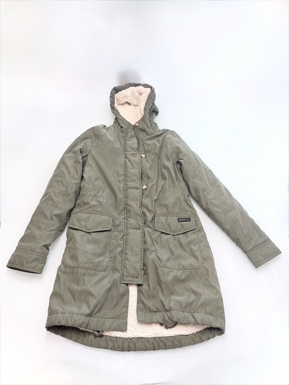 Abercrombie Fitch Olive Green Sherpa Fleece Lined Winter Parka Coat Small
